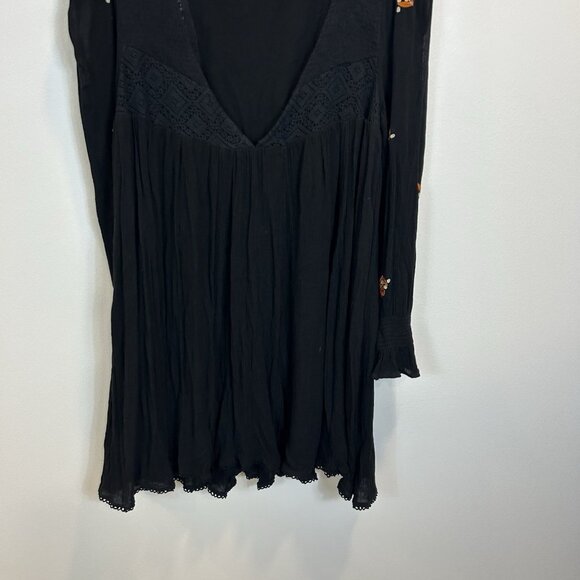 Free People Small Dress Black Mohave Embroidered Mini Tunic Lace Long Sleeve - Picture 9 of 13